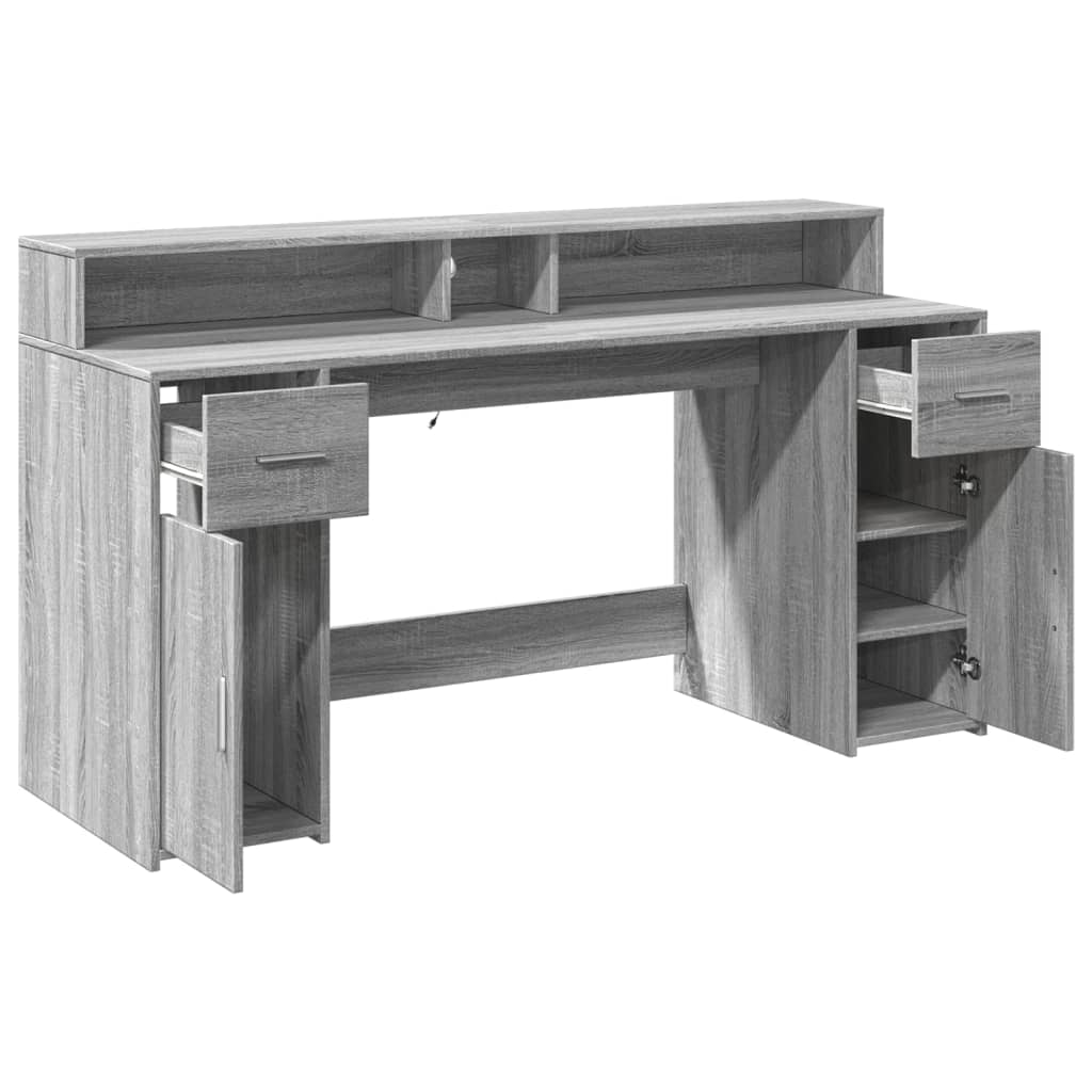 Skrivebord Med Led-Lys Grå Sonoma 160X55X91 Cm Konstruert Tre