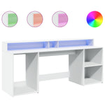 Skrivebord Med Led-Lys Hvit 200X55X91 Cm Konstruert Tre