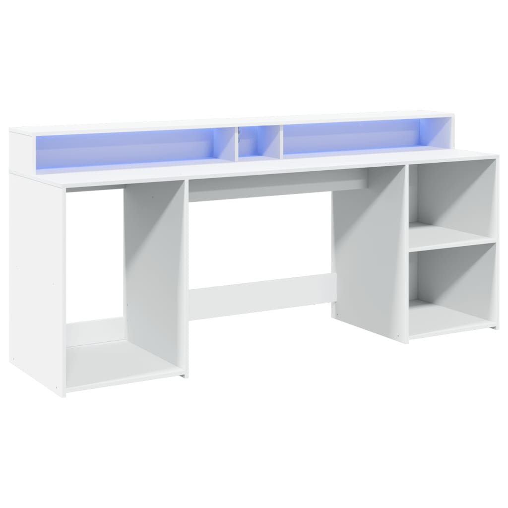 Skrivebord Med Led-Lys Hvit 200X55X91 Cm Konstruert Tre
