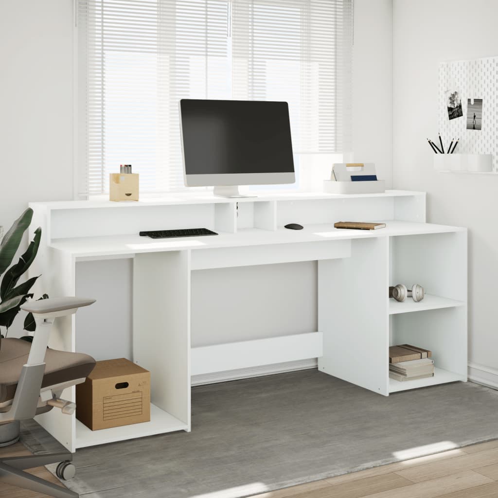 Skrivebord Med Led-Lys Hvit 200X55X91 Cm Konstruert Tre