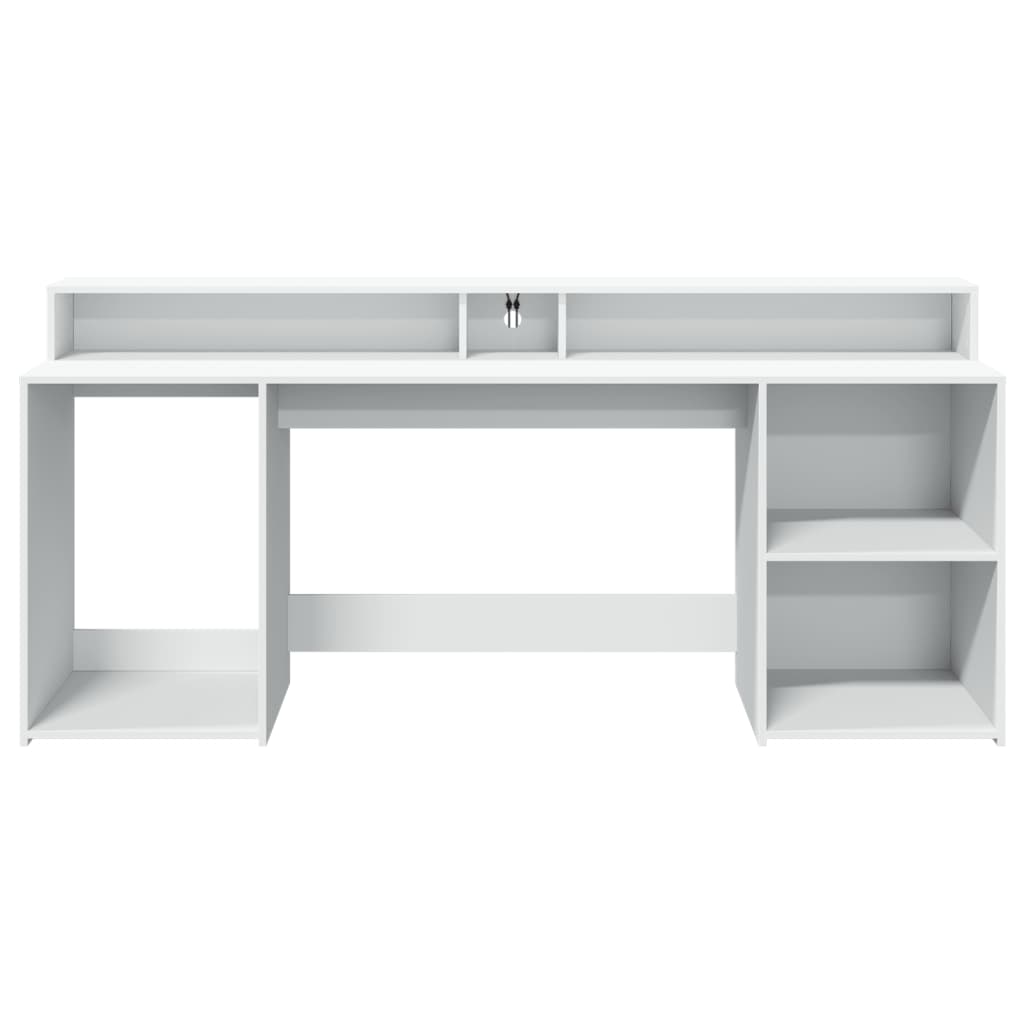 Skrivebord Med Led-Lys Hvit 200X55X91 Cm Konstruert Tre