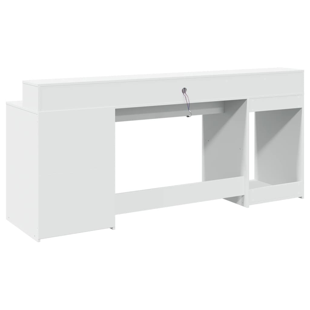 Skrivebord Med Led-Lys Hvit 200X55X91 Cm Konstruert Tre