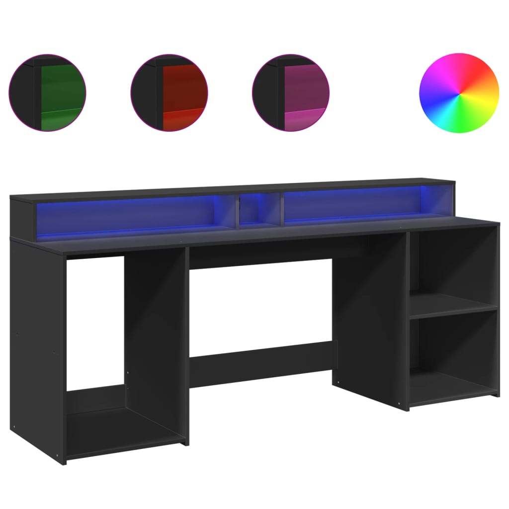 Skrivebord Med Led-Lys Svart 200X55X91 Cm Konstruert Tre