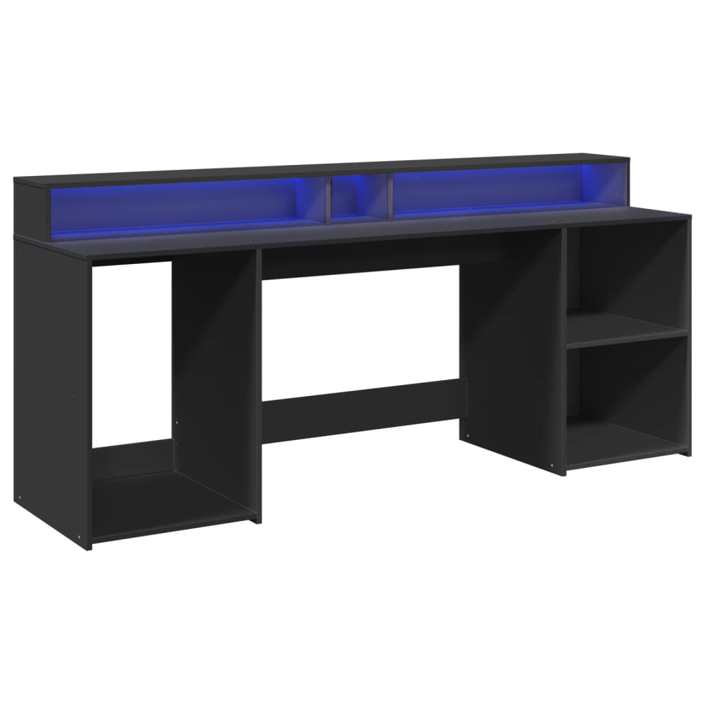 Skrivebord Med Led-Lys Svart 200X55X91 Cm Konstruert Tre