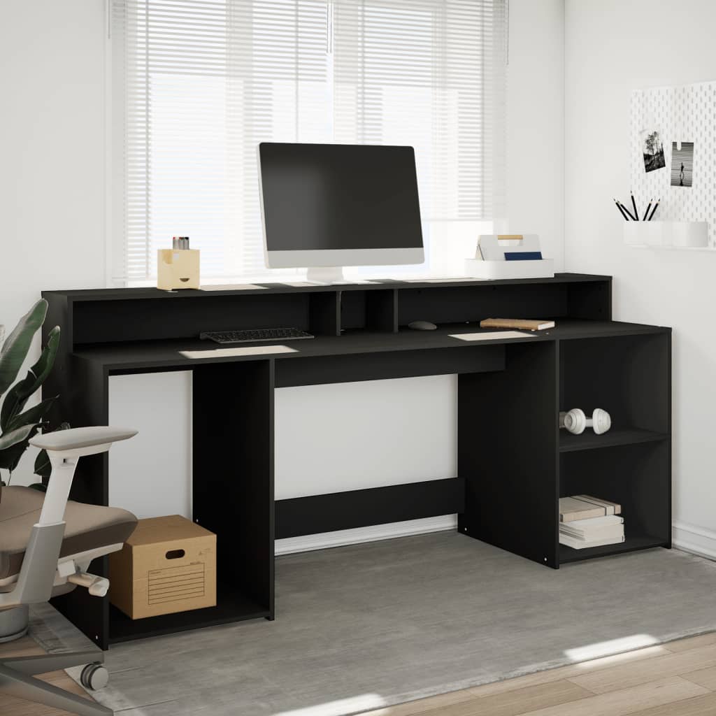 Skrivebord Med Led-Lys Svart 200X55X91 Cm Konstruert Tre