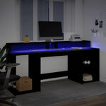 Skrivebord Med Led-Lys Svart 200X55X91 Cm Konstruert Tre