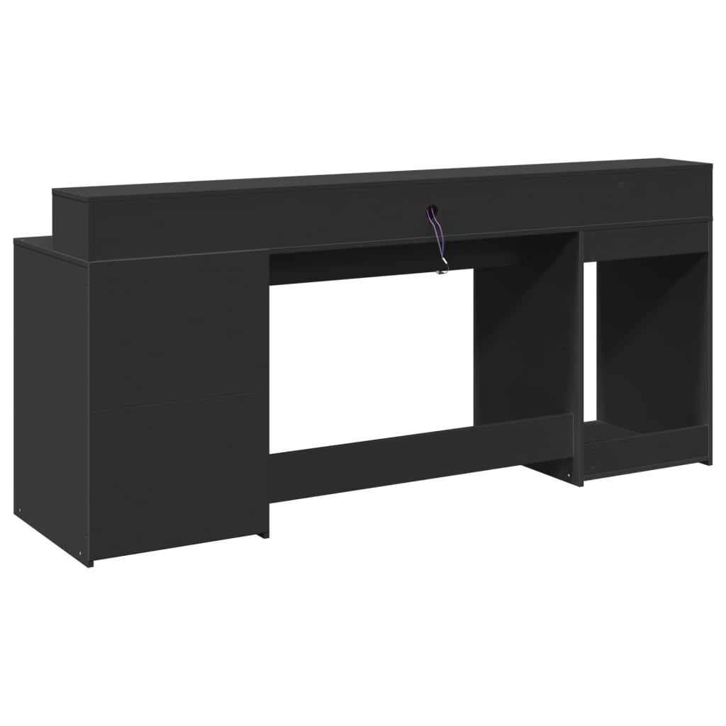 Skrivebord Med Led-Lys Svart 200X55X91 Cm Konstruert Tre