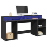 Skrivebord Med Led-Lys Svart 200X55X91 Cm Konstruert Tre