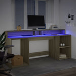 Skrivebord Med Led-Lys Sonoma Eik 200X55X91 Cm Konstruert Tre