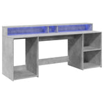 Skrivebord Med Led-Lys Betonggrå 200X55X91 Cm Konstruert Tre