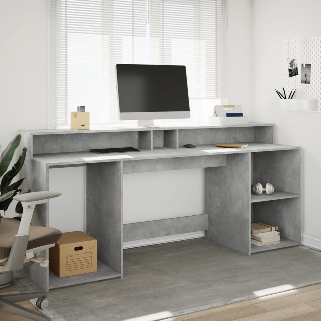 Skrivebord Med Led-Lys Betonggrå 200X55X91 Cm Konstruert Tre