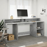 Skrivebord Med Led-Lys Betonggrå 200X55X91 Cm Konstruert Tre