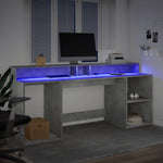 Skrivebord Med Led-Lys Betonggrå 200X55X91 Cm Konstruert Tre