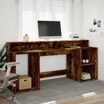Skrivebord Med Led-Lys Røkt Eik 200X55X91 Cm Konstruert Tre