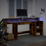 Skrivebord Med Led-Lys Røkt Eik 200X55X91 Cm Konstruert Tre