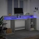 Skrivebord Med Led-Lys Grå Sonoma 200X55X91 Cm Konstruert Tre