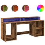 Skrivebord Med Led-Lys Gammelt Tre 200X55X91 Cm Konstruert Tre