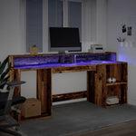 Skrivebord Med Led-Lys Gammelt Tre 200X55X91 Cm Konstruert Tre