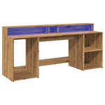 Skrivebord Med Led-Lys Artisan Eik 200X55X91 Cm Konstruert Tre