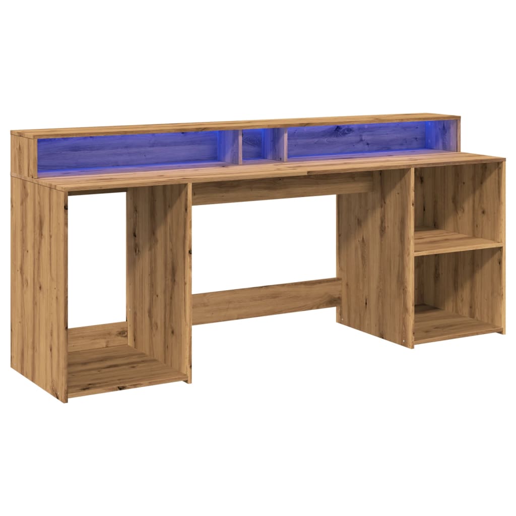 Skrivebord Med Led-Lys Artisan Eik 200X55X91 Cm Konstruert Tre