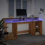 Skrivebord Med Led-Lys Artisan Eik 200X55X91 Cm Konstruert Tre