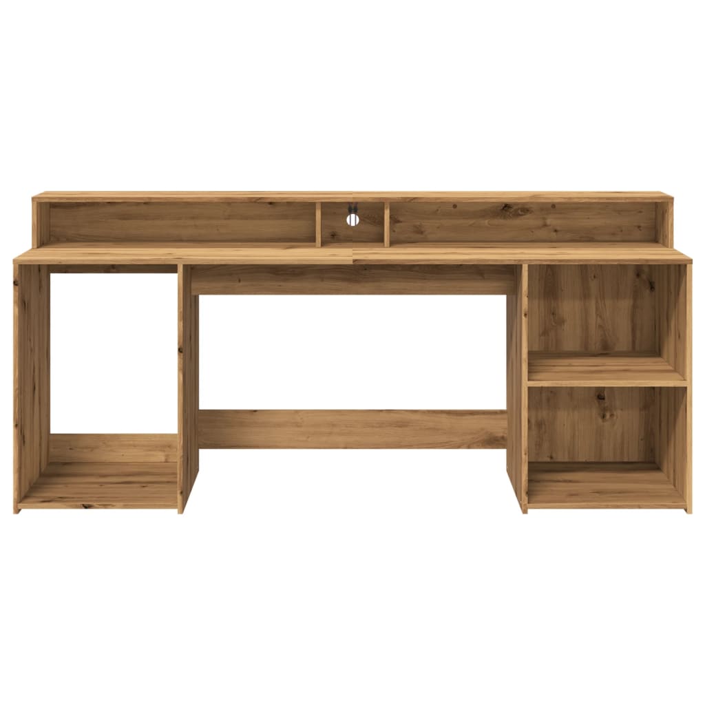 Skrivebord Med Led-Lys Artisan Eik 200X55X91 Cm Konstruert Tre