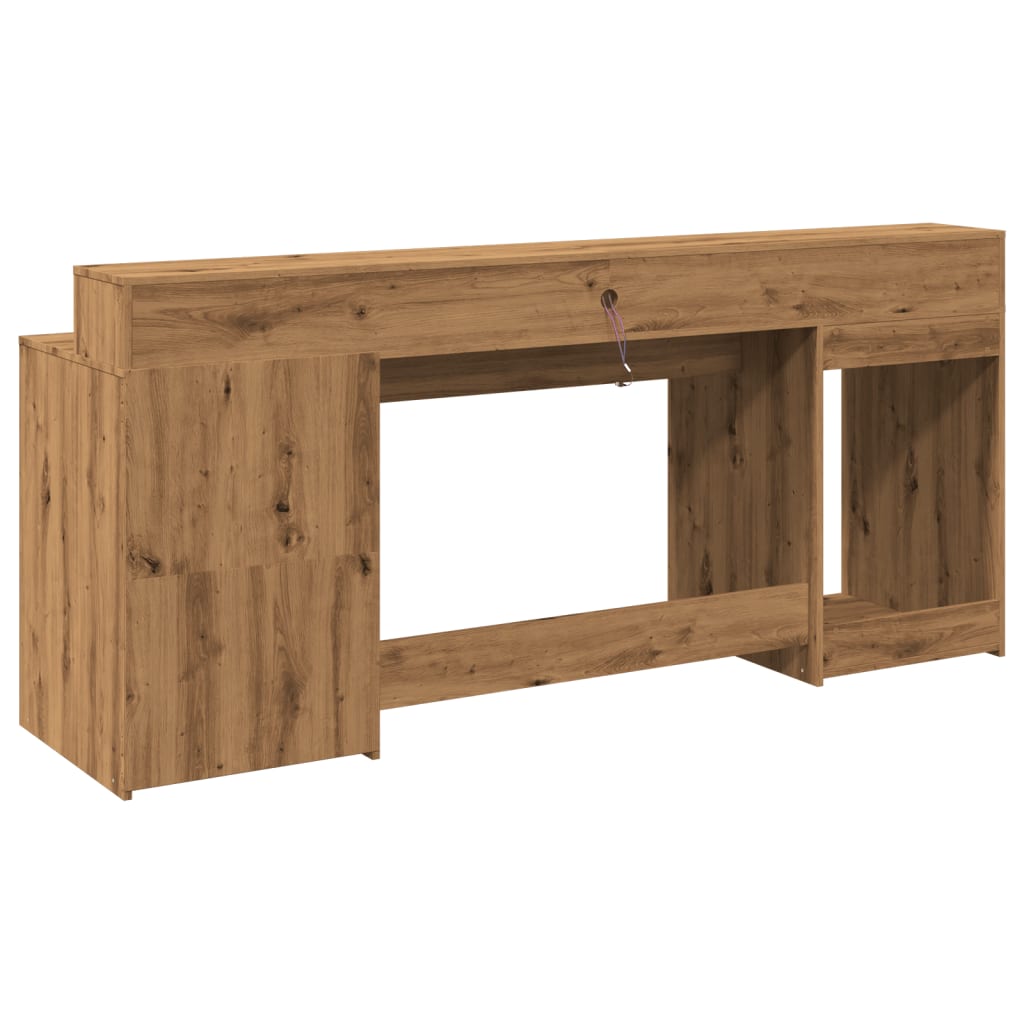 Skrivebord Med Led-Lys Artisan Eik 200X55X91 Cm Konstruert Tre