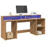 Skrivebord Med Led-Lys Artisan Eik 200X55X91 Cm Konstruert Tre