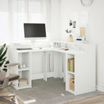 Skrivebord Med Led-Lys Hvit 130X130X91 Cm Konstruert Tre