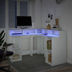 Skrivebord Med Led-Lys Hvit 130X130X91 Cm Konstruert Tre