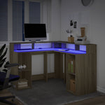 Skrivebord Med Led-Lys Sonoma Eik 130X130X91 Cm Konstruert Tre