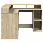 Skrivebord Med Led-Lys Sonoma Eik 130X130X91 Cm Konstruert Tre