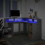 Skrivebord Med Led-Lys Betonggrå 130X130X91 Cm Konstruert Tre