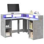 Skrivebord Med Led-Lys Betonggrå 130X130X91 Cm Konstruert Tre