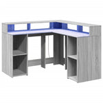 Skrivebord Med Led-Lys Grå Sonoma 130X130X91 Cm Konstruert Tre