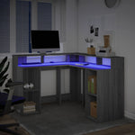 Skrivebord Med Led-Lys Grå Sonoma 130X130X91 Cm Konstruert Tre