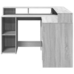 Skrivebord Med Led-Lys Grå Sonoma 130X130X91 Cm Konstruert Tre