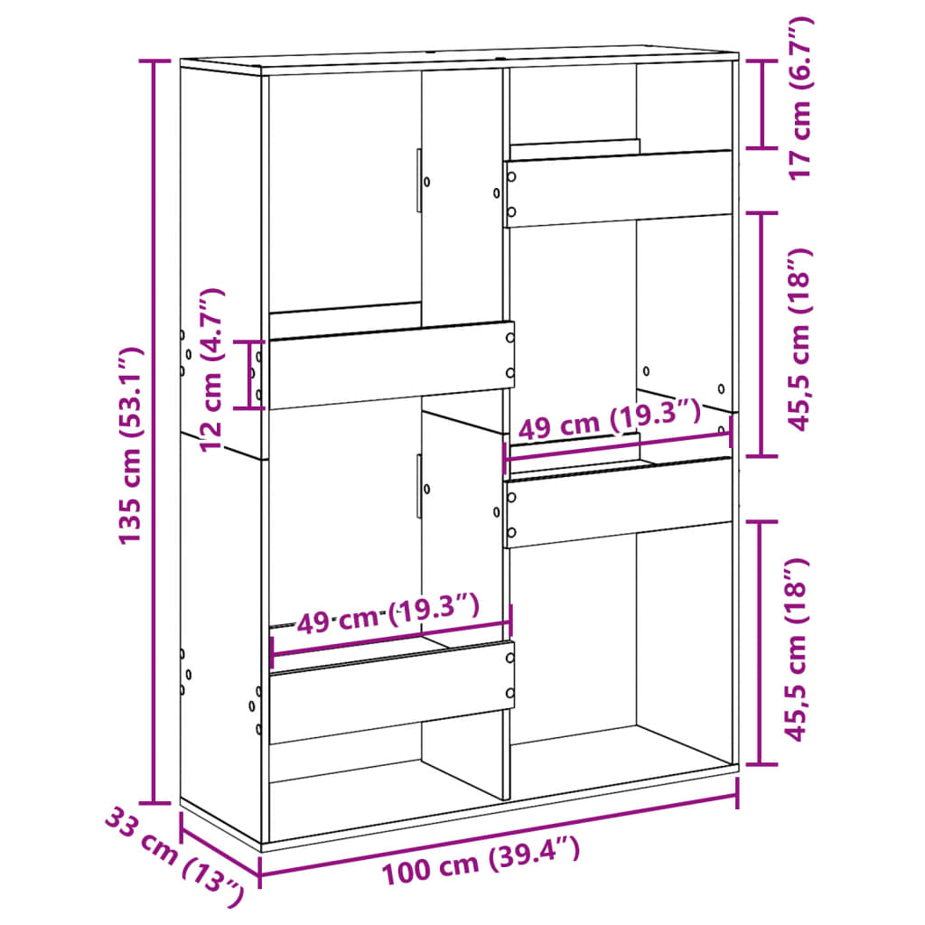 Romdeler Hvit 100X33X135 Cm Konstruert Tre
