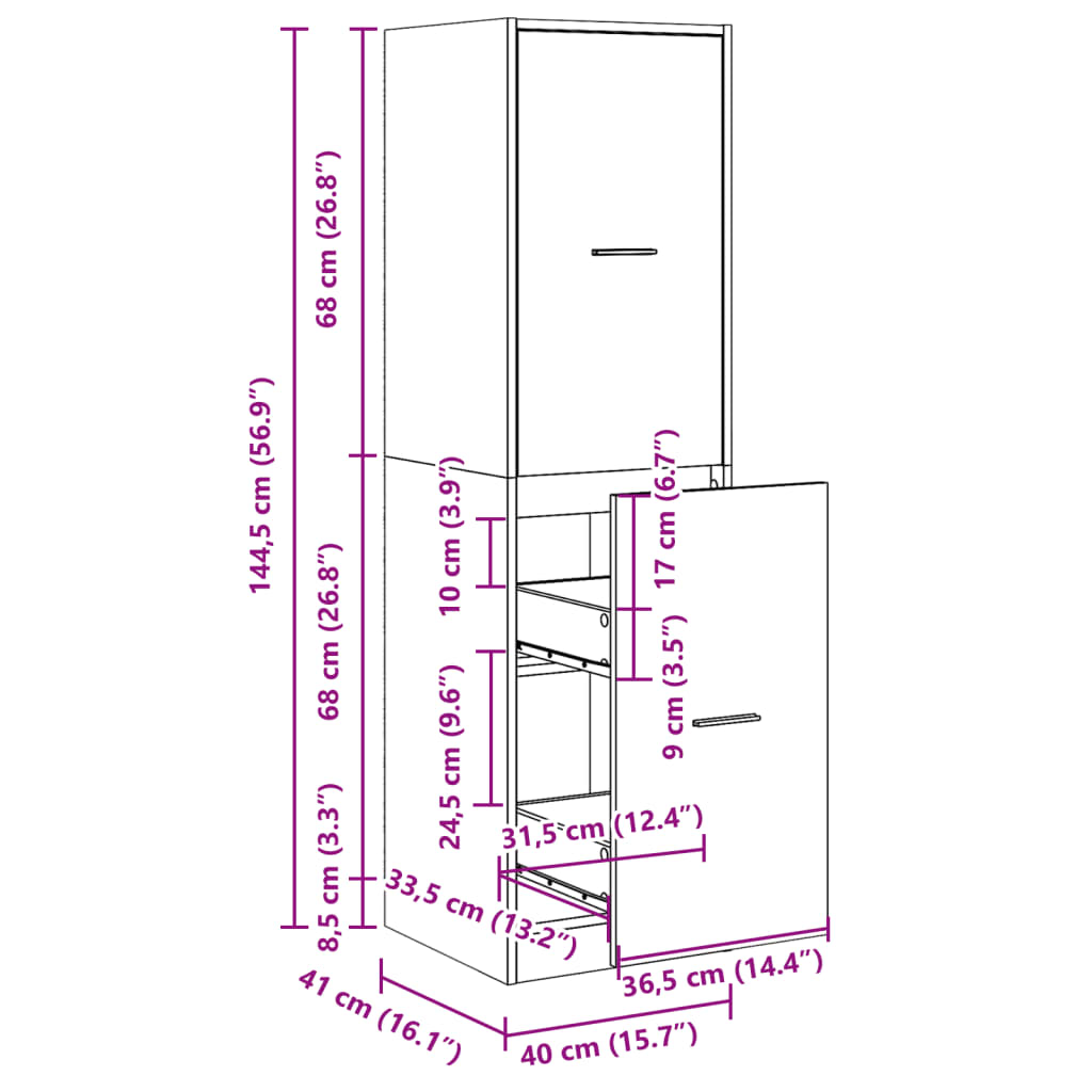 Apotekskap Betonggrå 40X41X144,5 Cm Konstruert Tre