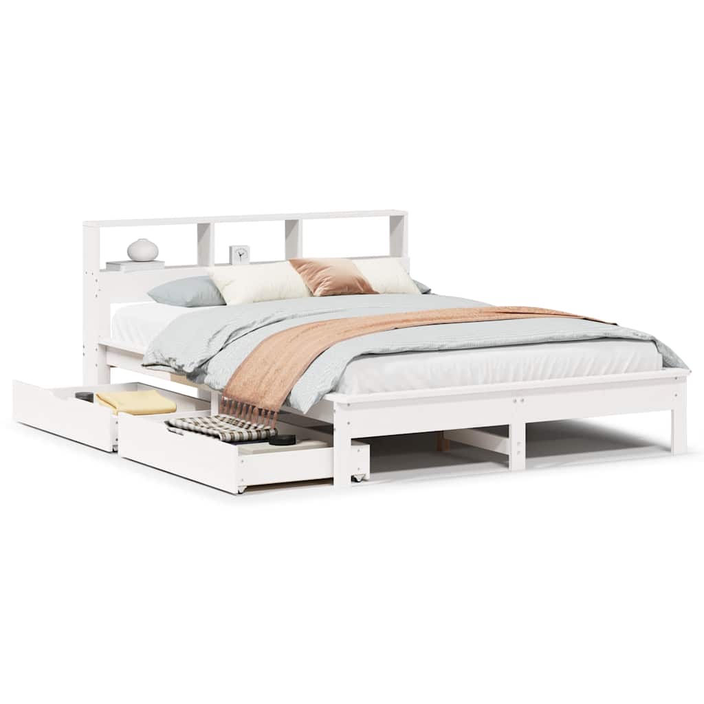 Seng Med Bokhylle Uten Madrass Hvit 160X200 Cm Heltre Furu