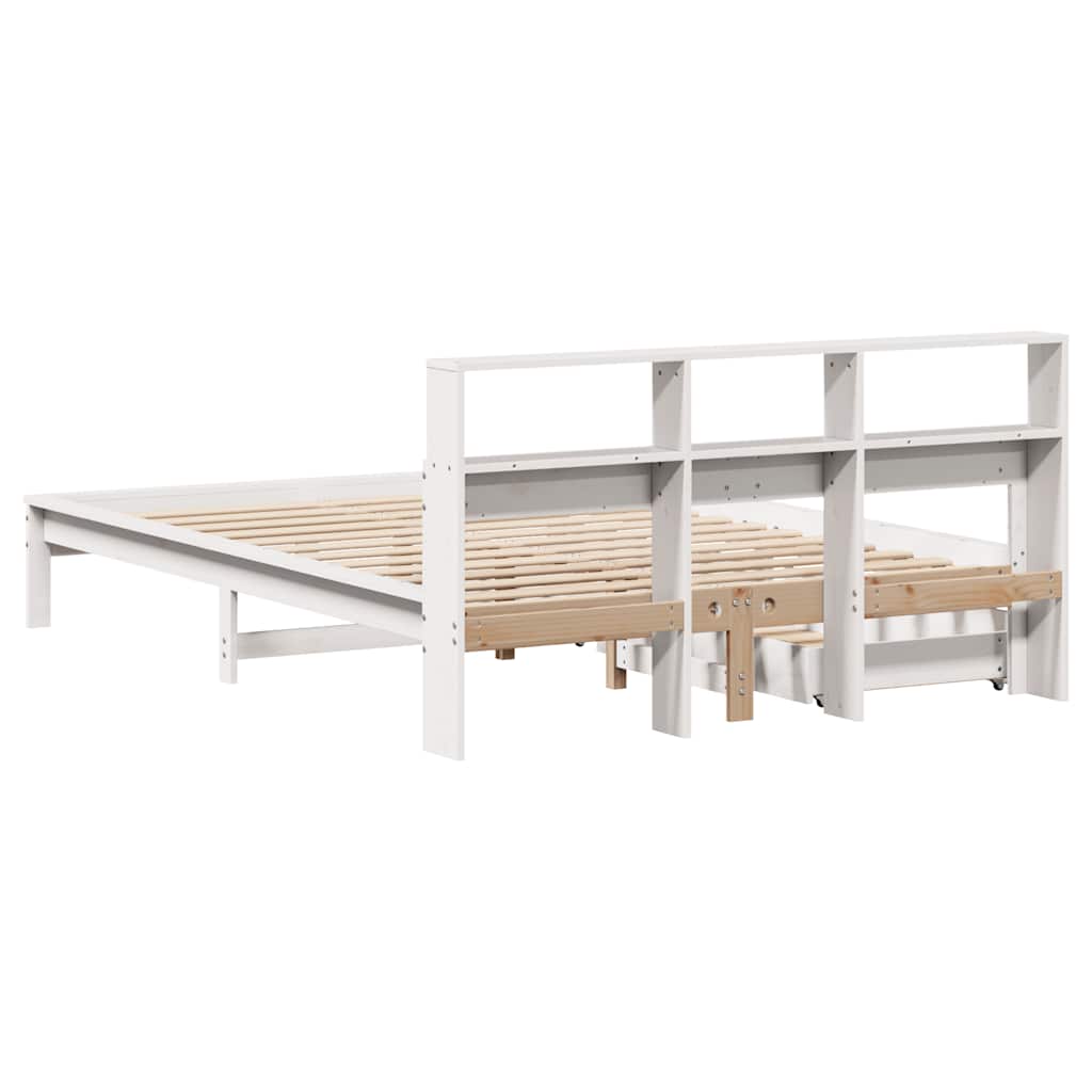 Seng Med Bokhylle Uten Madrass Hvit 160X200 Cm Heltre Furu