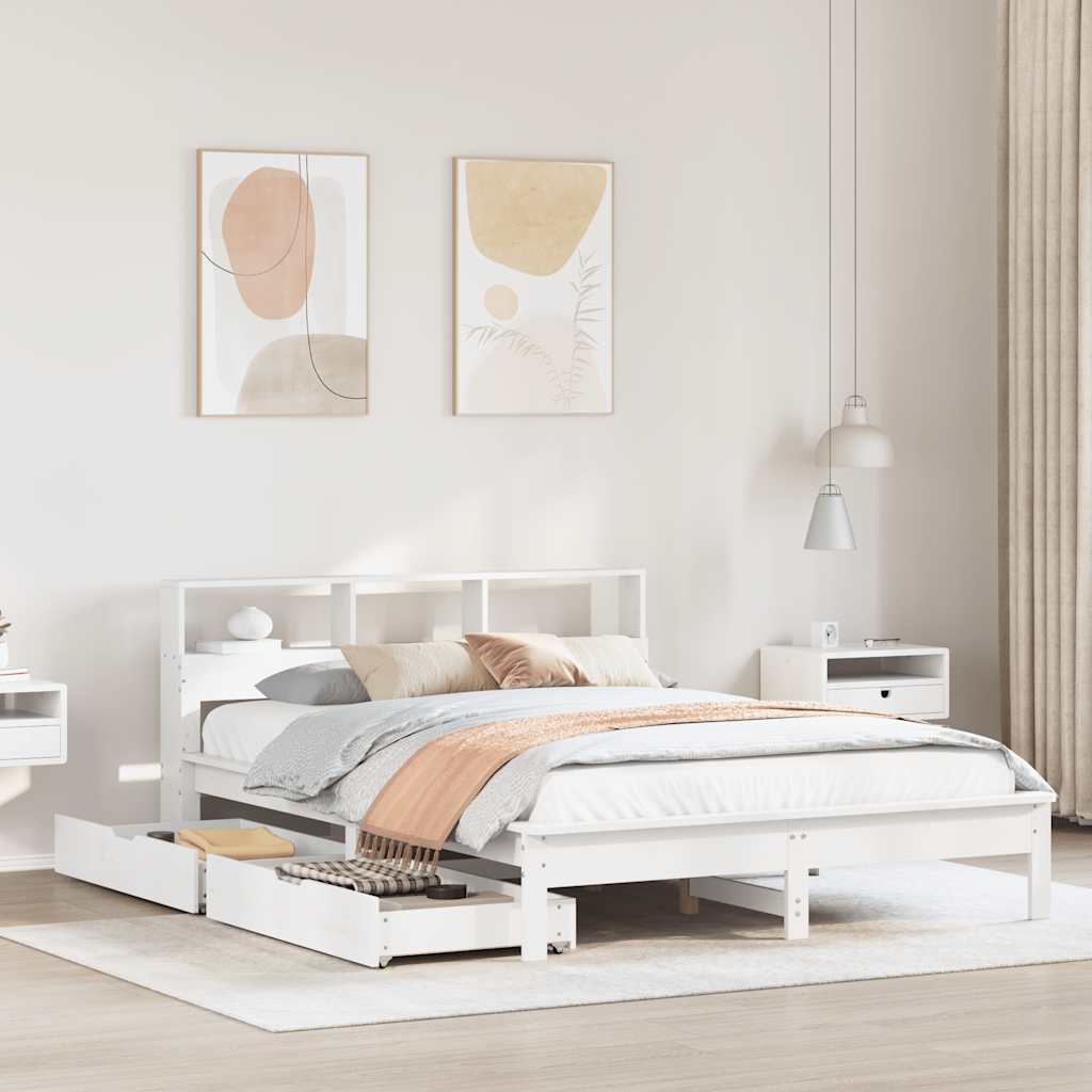 Seng Med Bokhylle Uten Madrass Hvit 160X200 Cm Heltre Furu