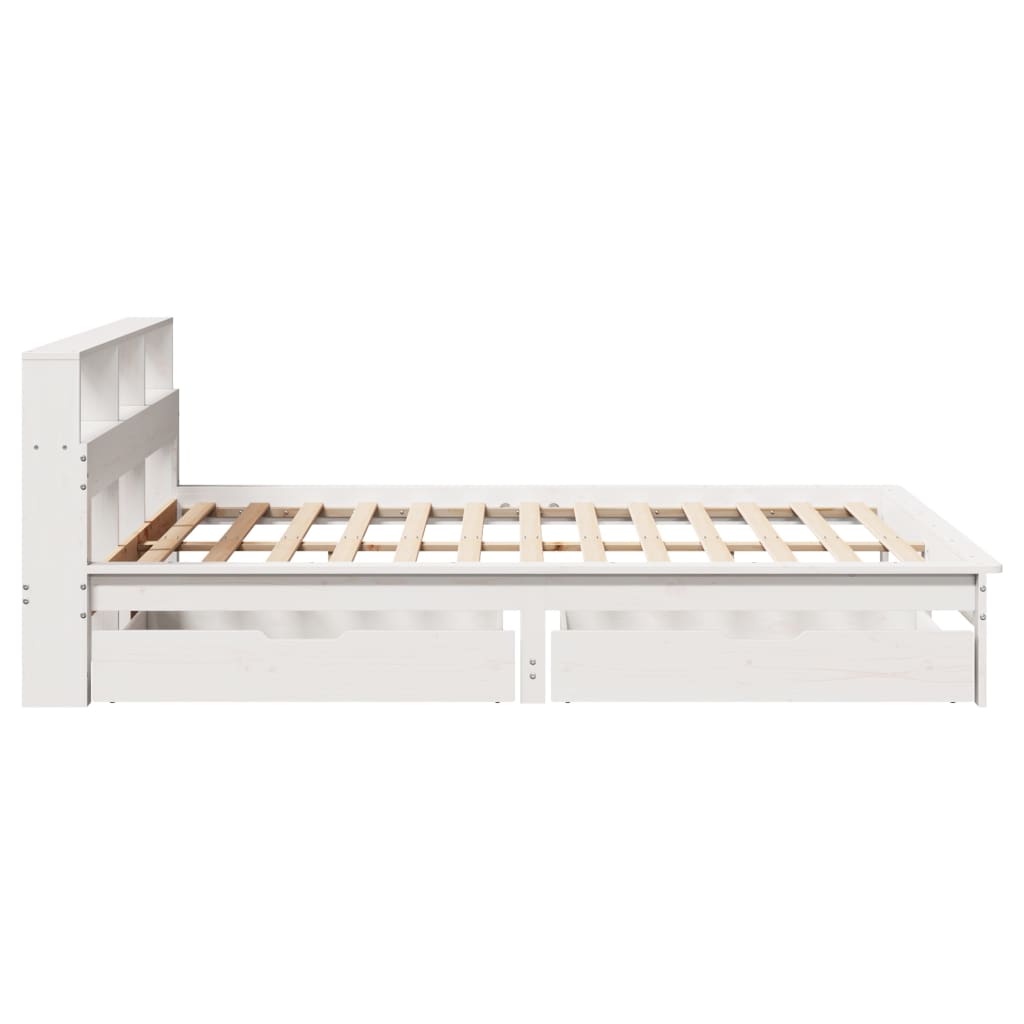 Seng Med Bokhylle Uten Madrass Hvit 140X200 Cm Heltre Furu