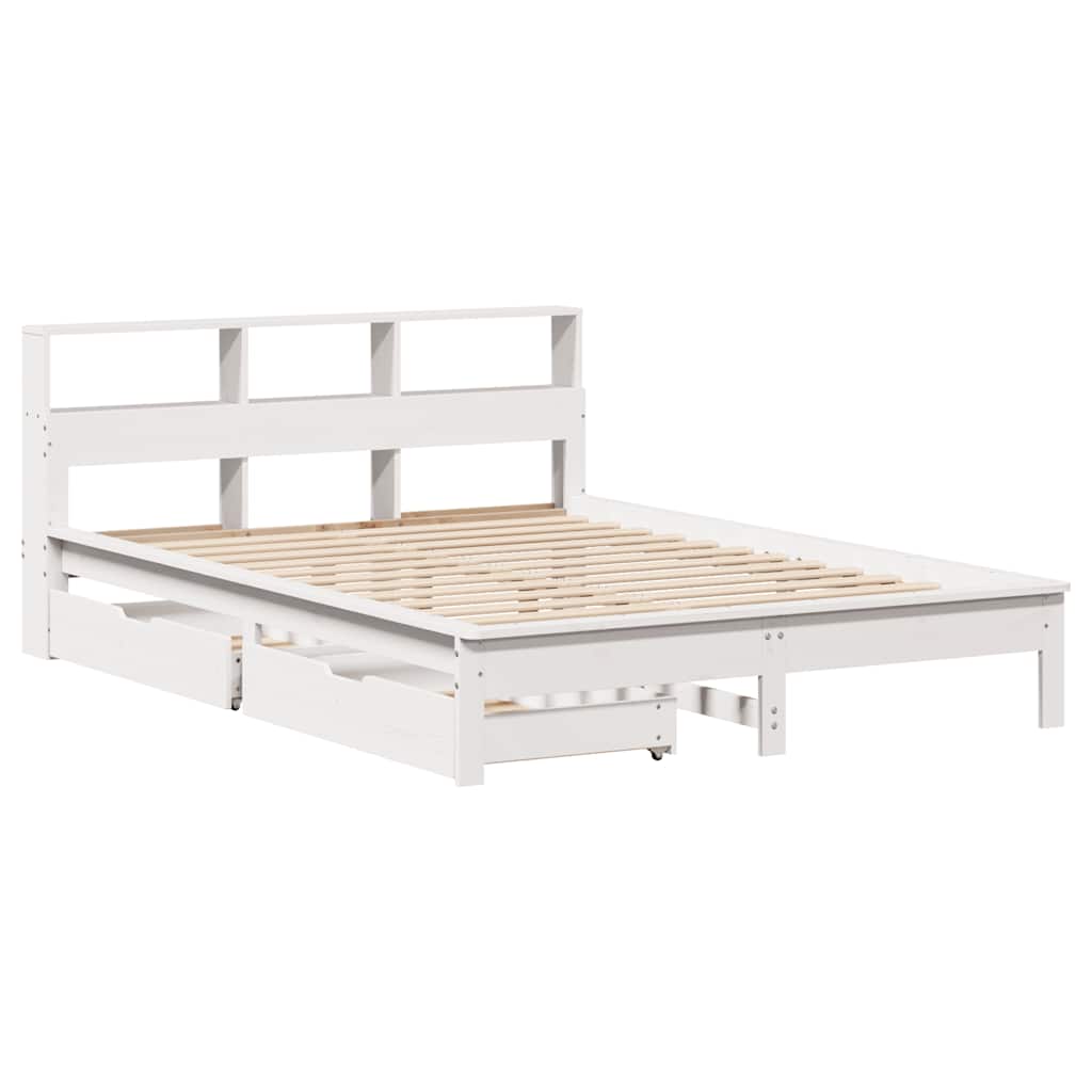 Seng Med Bokhylle Uten Madrass Hvit 140X190 Cm Heltre Furu