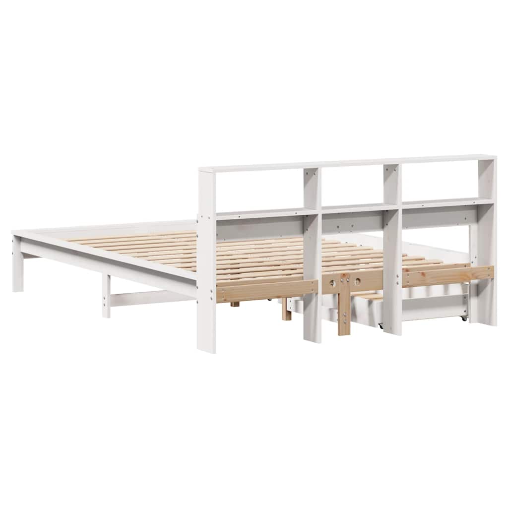 Seng Med Bokhylle Uten Madrass Hvit 140X190 Cm Heltre Furu