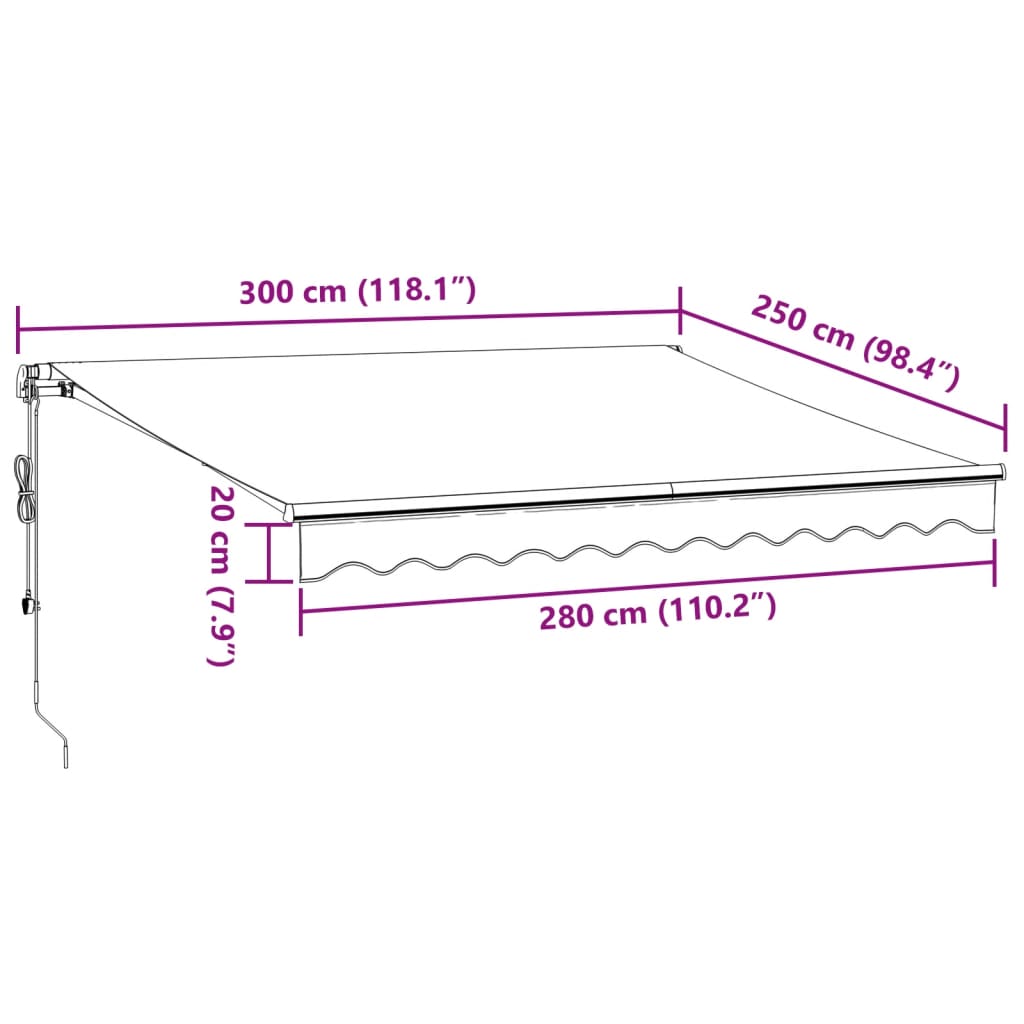 Automatisk Uttrekkbar Markise Med Led Burgunder 300X250 Cm