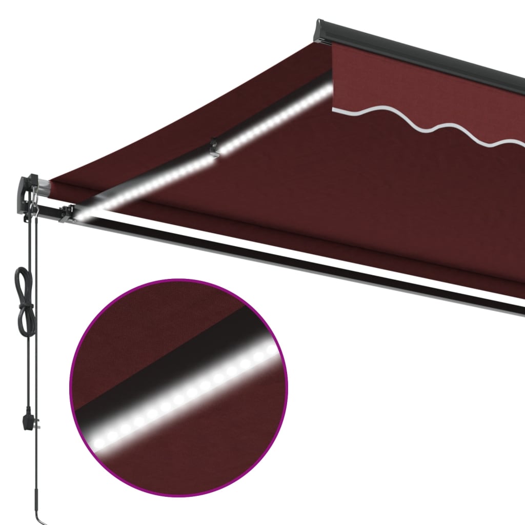 Automatisk Uttrekkbar Markise Med Led Burgunder 400X300 Cm