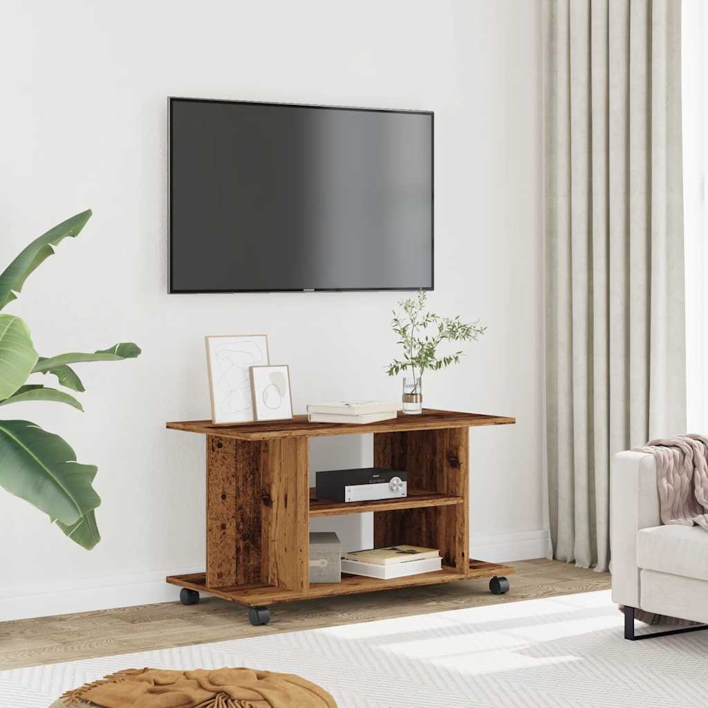 Tv-Benk Med Hjul Gammelt Tre 80X40X45 Cm Konstruert Tre