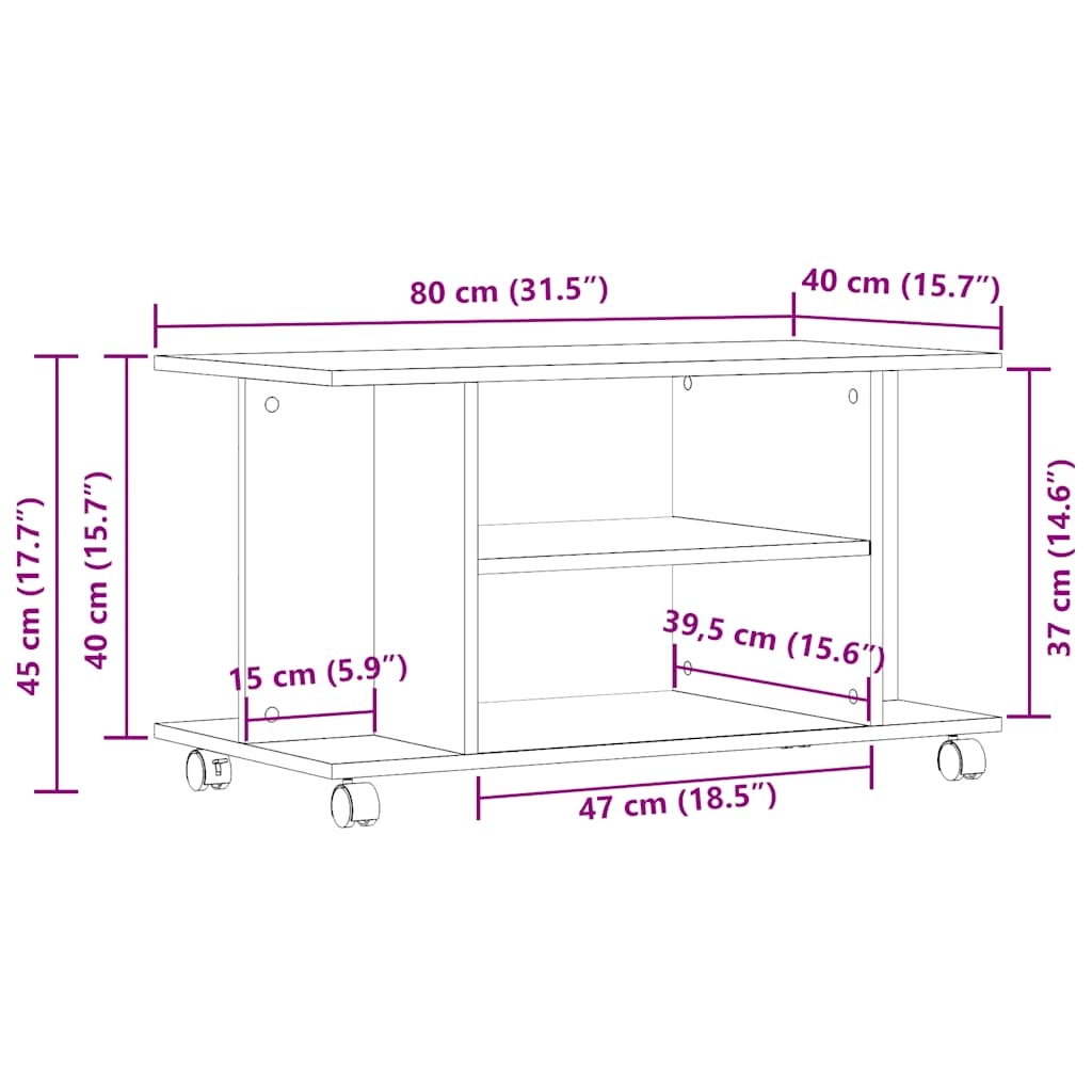 Tv-Benk Med Hjul Gammelt Tre 80X40X45 Cm Konstruert Tre