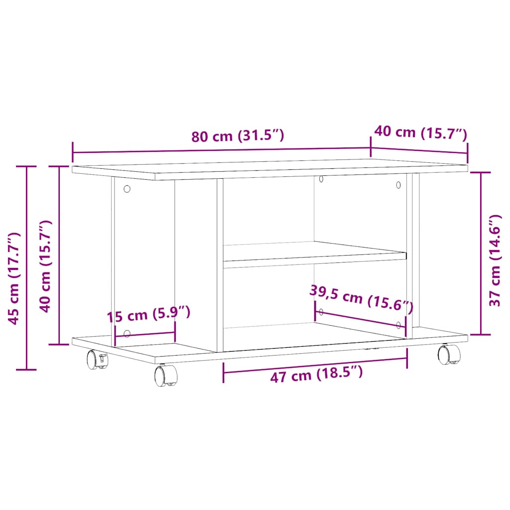 Tv-Benk Med Hjul Artisan Eik 80X40X45 Cm Konstruert Tre